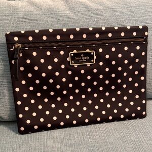 Kate Spade Black and White Polka Dot Zippered Patch Make up or iPad Mini case